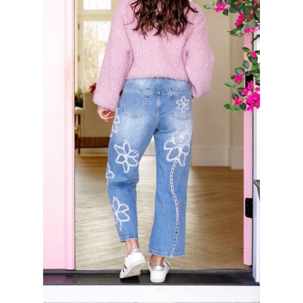 Oli & Hali Jeans OH! Jeans Embroidered floral cotton jeans womens small 2- 4 new - Picture 9 of 11